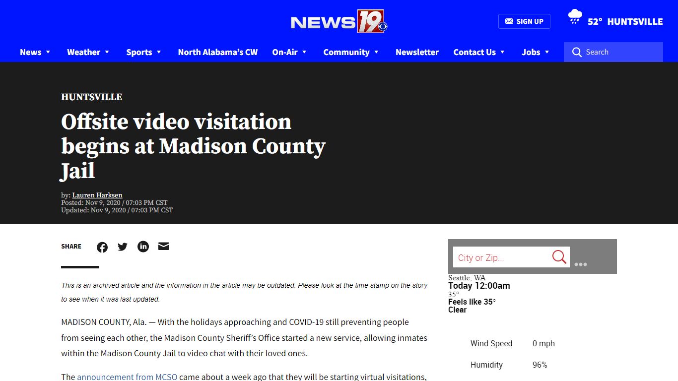 Offsite video visitation begins at Madison County Jail